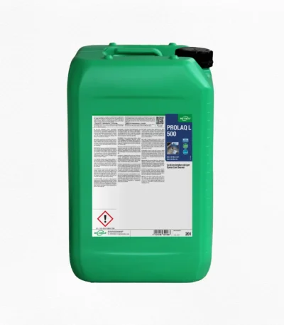Grüner 20-Liter-Kanister BIO-CIRCLE PROLAQ L 500 Lackierpistolenreiniger mit schwarzem Schraubverschluss, integriertem Tragegriff und blau-weißem Produktetikett