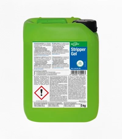 Grüner 5-L-Kanister BIO-CIRCLE Stripper Gel, Beschichtungsentferner, mit schwarzem Schraubverschluss und blau-grünem Produktetikett