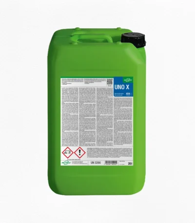 Grüner 20-Liter-Kanister BIO-CIRCLE UNO X mit schwarzem Schraubverschluss und blau-weißem Produktetikett