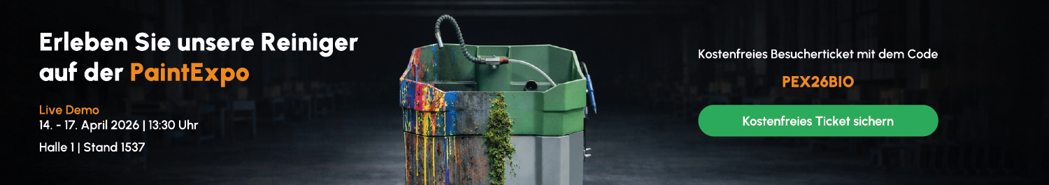 Promo-Banner für die Paintexpo mit dem PROLAQ Compact Waschtisch für Lackierwerkzeuge und Lackentfernung